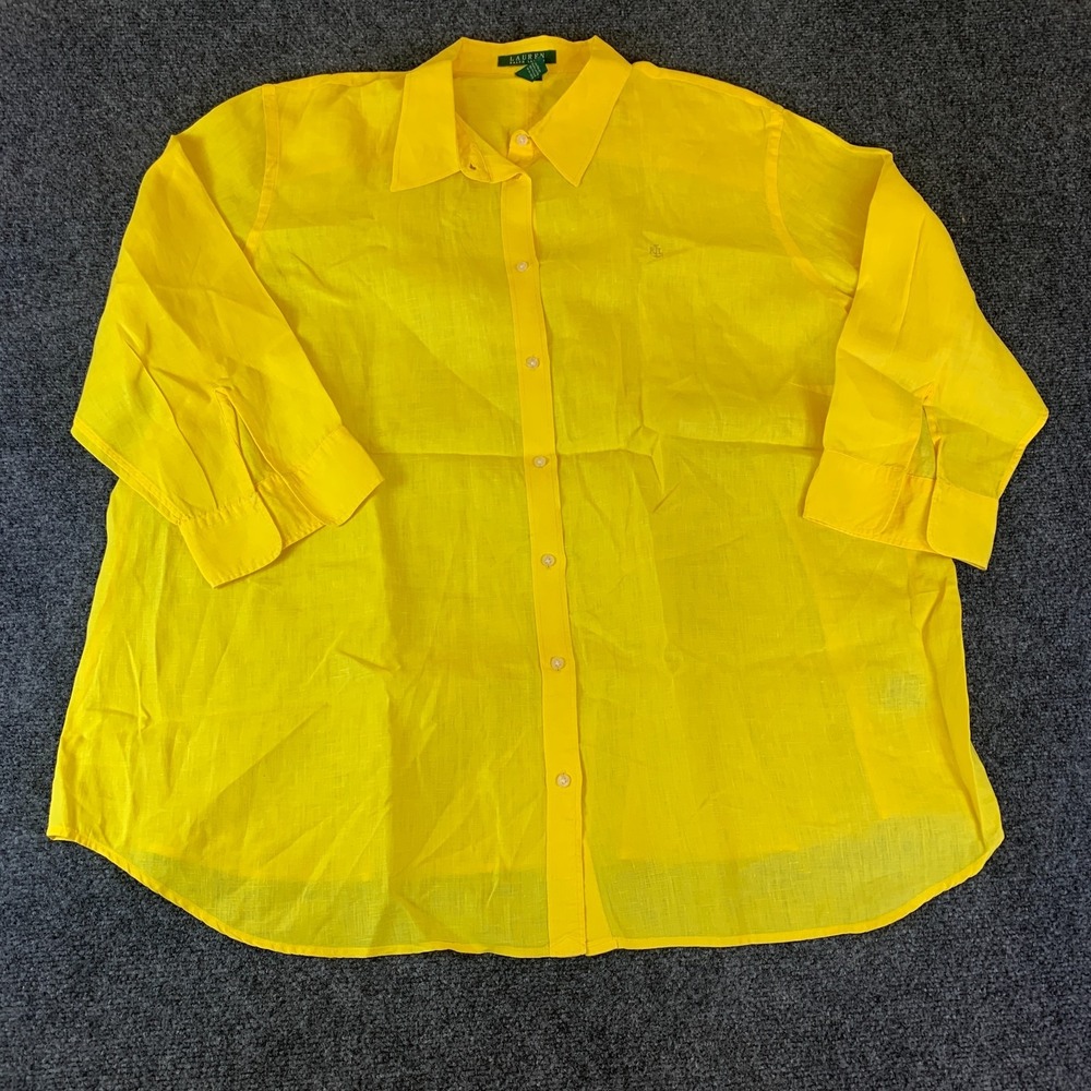 Lauren Ralph Lauren Shirt Womens 3X Yellow Collared Summer Classic Button Up